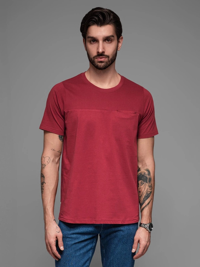 Tricou pentru bărbați LOOSE FIT cu buzunar - roșu V3 OM-TSCT-0171