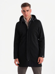 Men's hooded coat in fine pinstripe - black V2 OM-COSC-0112