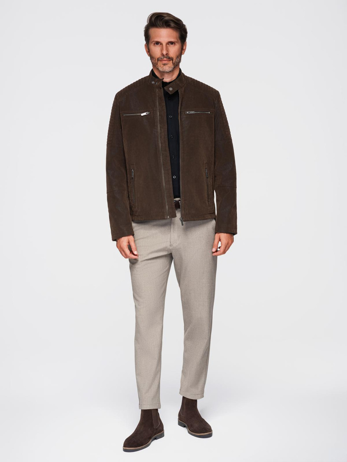 Pánska retro motorkárska bunda so stojačikom - hnedá V1 OM-JAFL-0197