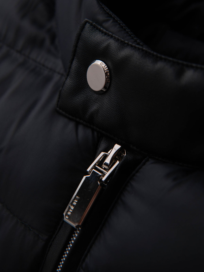 Men's quilted classic jacket with stand-up collar - black V1 OM-JALP-0261