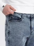 Men's marbled denim pants with raw-leg SLIM FIT - dark blue V4 OM-PADP-0146