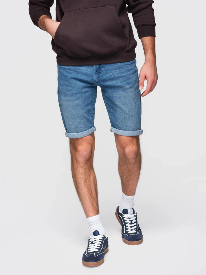 Men's denim shorts with rolled up leg - blue V2 OM-SRDS-0164