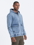 Men's denim jacket katana with cargo pockets and hood - blue V3 C558