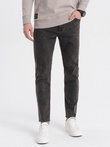 Men's marbled denim pants with raw-leg SLIM FIT - black V3 OM-PADP-0146