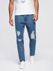 Pantaloni din denim pentru bărbați CARROT FIT cu margini frecate - albastru V2 OM-PADP-0250