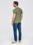 Men's t-shirt with wash effect and buttons at neckline - olive V4 OM-TSWT-0150