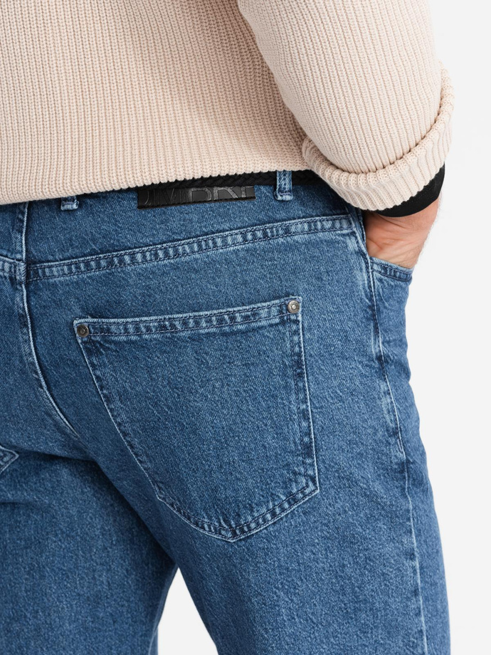Pantaloni bărbați din denim marmorat CARROT FIT - albastru închis V2 OM-PADP-0225