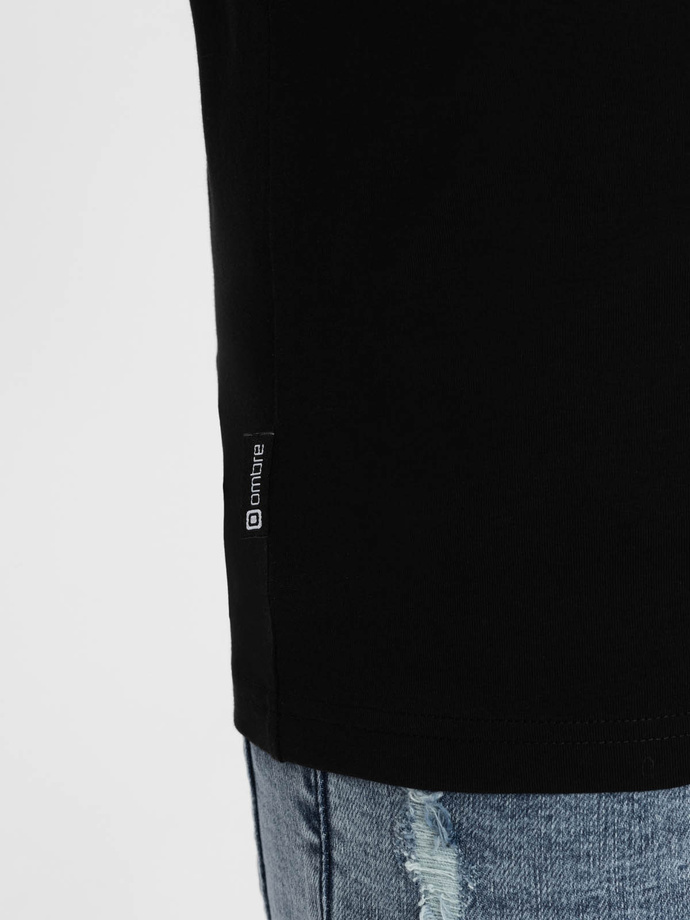 Bărbați semnătură elastan longsleeve cu decolteu rotund - negru V3 OM-LSCL-0102