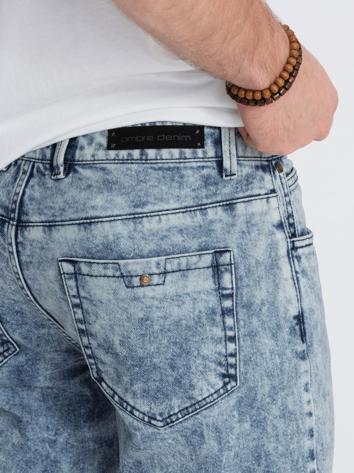 Pantaloni bărbătești slim fit din denim cu cusături la genunchi - albastru V1 OM-PADP-0109
