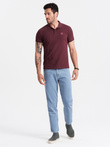 Men's BASIC single-color pique knit polo shirt - maroon V10 OM-POBS-0100
