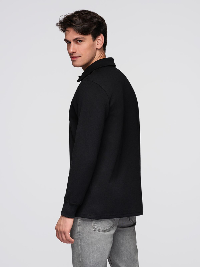 Men's structured knit polo collar sweatshirt - black V8 OM-SSNZ-0149