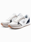 Men's shoes sneakers with combined materials and mesh - white and navy blue V3 OM-FOSL-0155