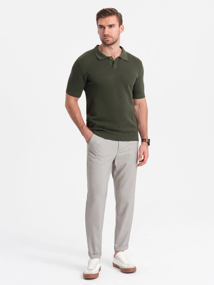 Pánské chino kalhoty s elastickým pasem SLIM FIT - světle šedé V1 OM-PACP-0157