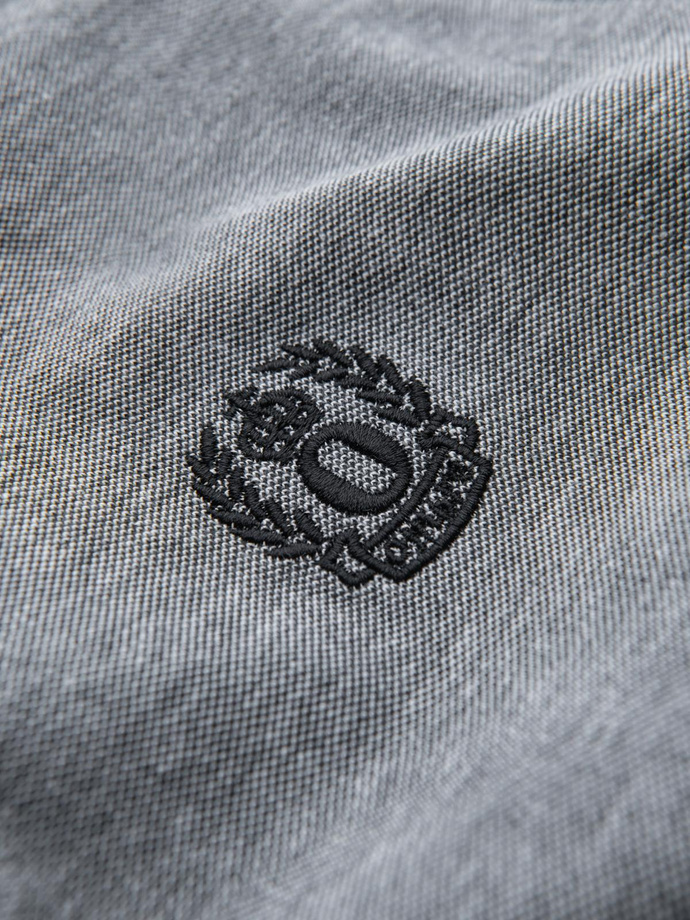 Men's melange polo shirt with striped collar - black V1 OM-POSS-0109