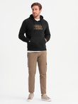 Men's kangaroo sweatshirt with hood and print - black V2 OM-SSPS-0155