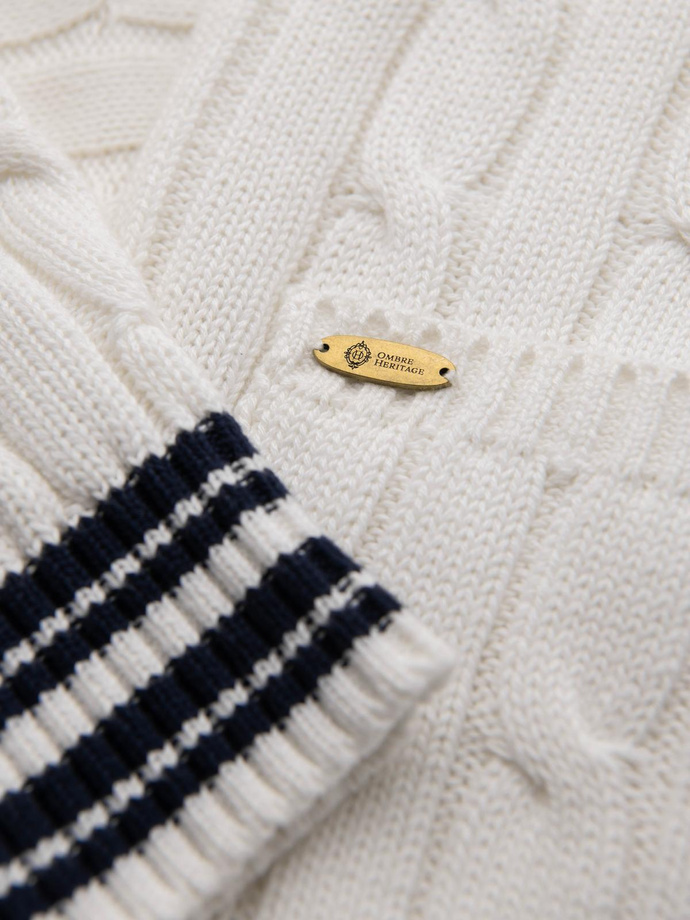 Pánský svetr s šálovým límcem v preppy stylu - bílý V1 OM-SWCD-0152