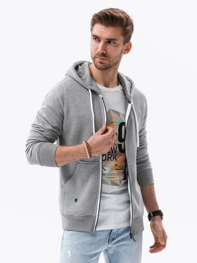 Pánská mikina na zip s kapucí - žíhaná šedá B977