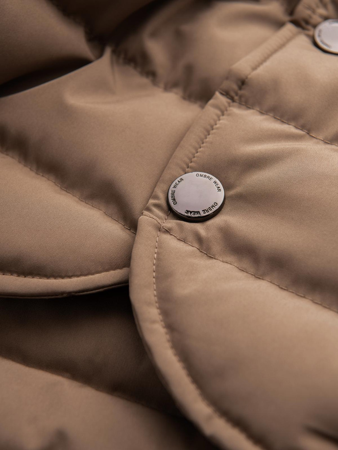 Men's quilted jacket with jacket cut - beige V5 OM-JALP-0188