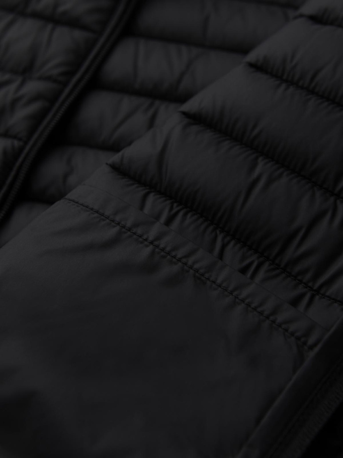 Classic men's quilted jacket with pouch option - black V1 OM-JALP-0295