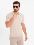 Pánská polokošile SLIM FIT z viskózy se svislými pruhy - béžová V2 OM-POSS-0143