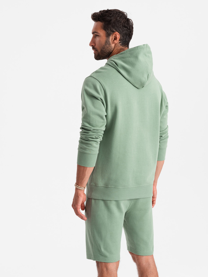 Men's sweatshirt set kangaroo sweatshirt + shorts - green V3 Z75