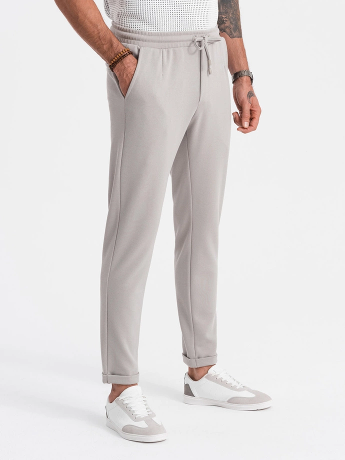 Men's knit pants with elastic waistband - light grey V4 OM-PACP-0121