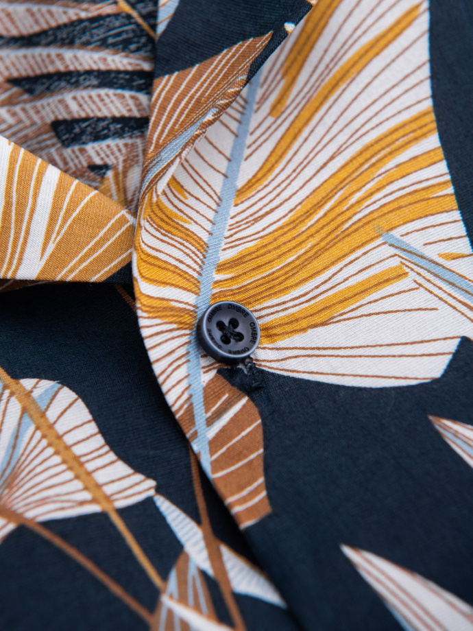 Viscose patterned men's short sleeve shirt - leaves V14 OM-SHPS-0113