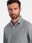 Men's shirt with pocket REGULAR FIT - grey melange V3 OM-SHCS-0148