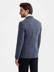 Fitted elegant men's structured knit blazer - navy blue V1 OM-BLZB-0129