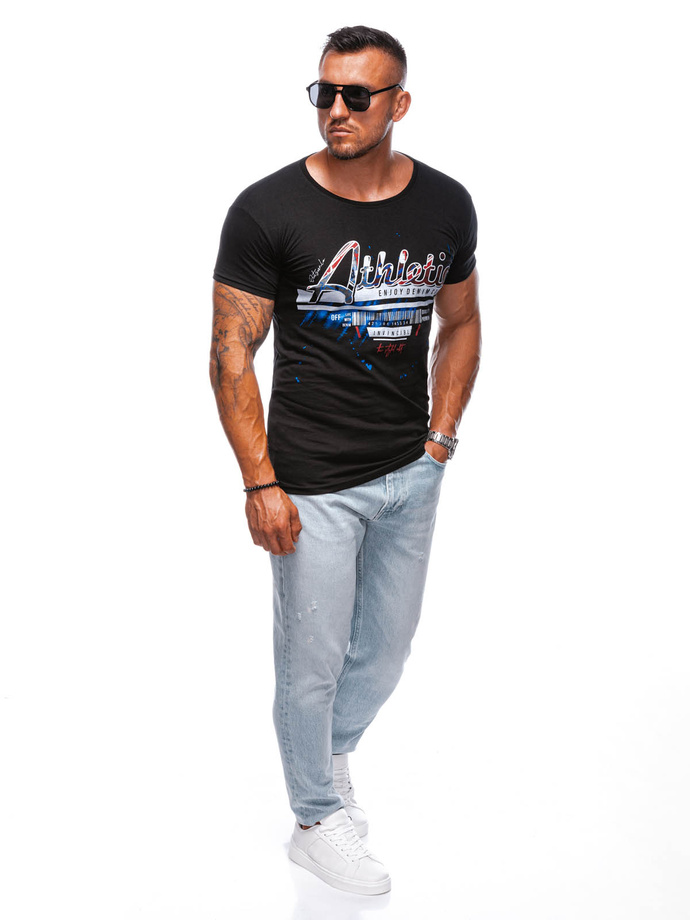 T-SHIRT MĘSKI Z NADRUKIEM S1392 - BIAŁY