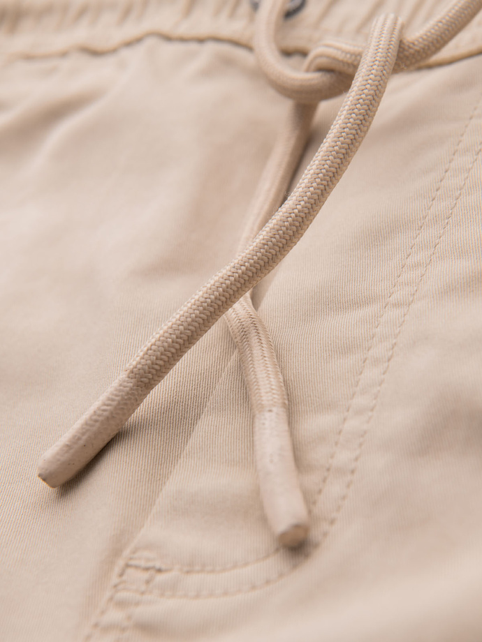 Men's cotton cargo shorts with elastic waistband - beige V3 OM-SRCG-0190