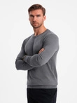 Classic BASIC men's viscose sweater with round neckline - grey melange V1 OM-SWBS-0106