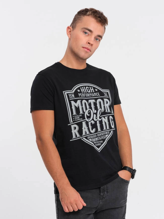 Tricou bărbătesc din bumbac imprimat - negru V1 S1735