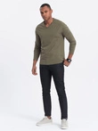 Men's unprinted longsleeve with v-neck - dark olive V2 OM-LSBL-0108
