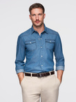 Men's snap denim shirt with pockets - blue V2 OM-SHDS-0210