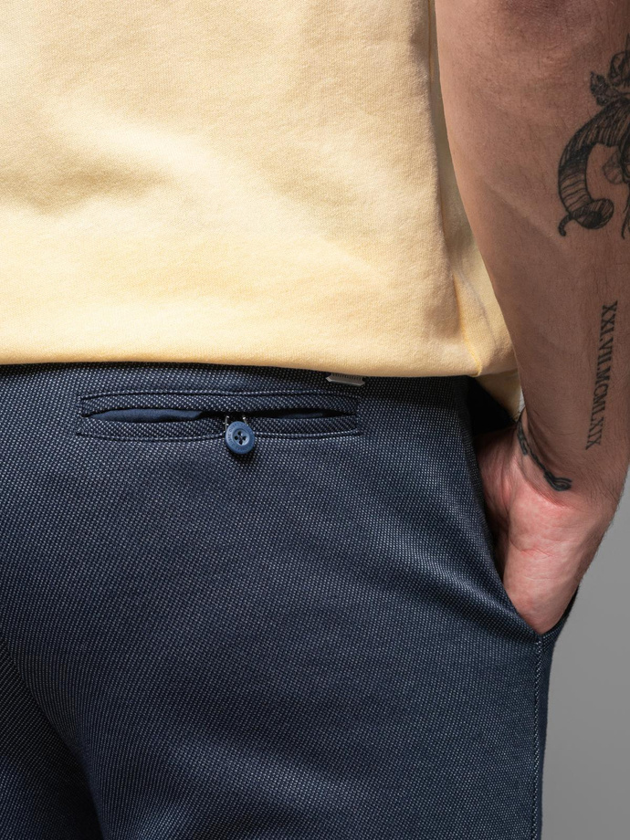 Casual men's SLIM FIT jacquard knit shorts - navy blue V1 OM-SRCS-0168