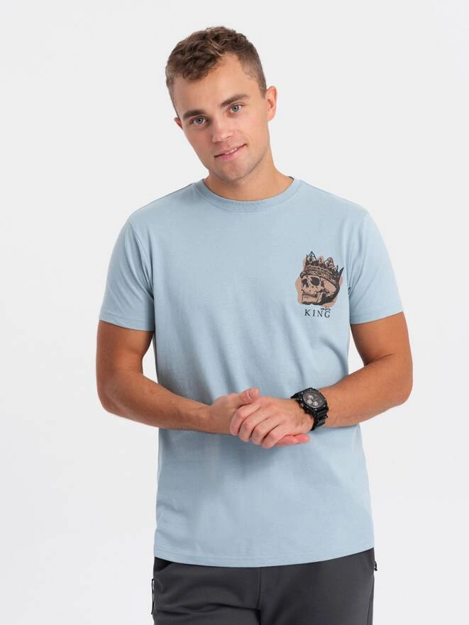 Men's cotton t-shirt with chest print - light blue V2 OM-TSPT-0167