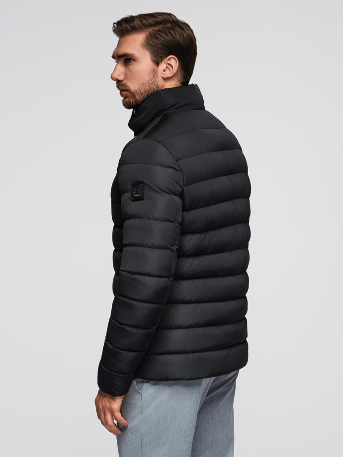 Men's quilted jacket with stand-up collar and chest zips - black V1 OM-JALP-0260