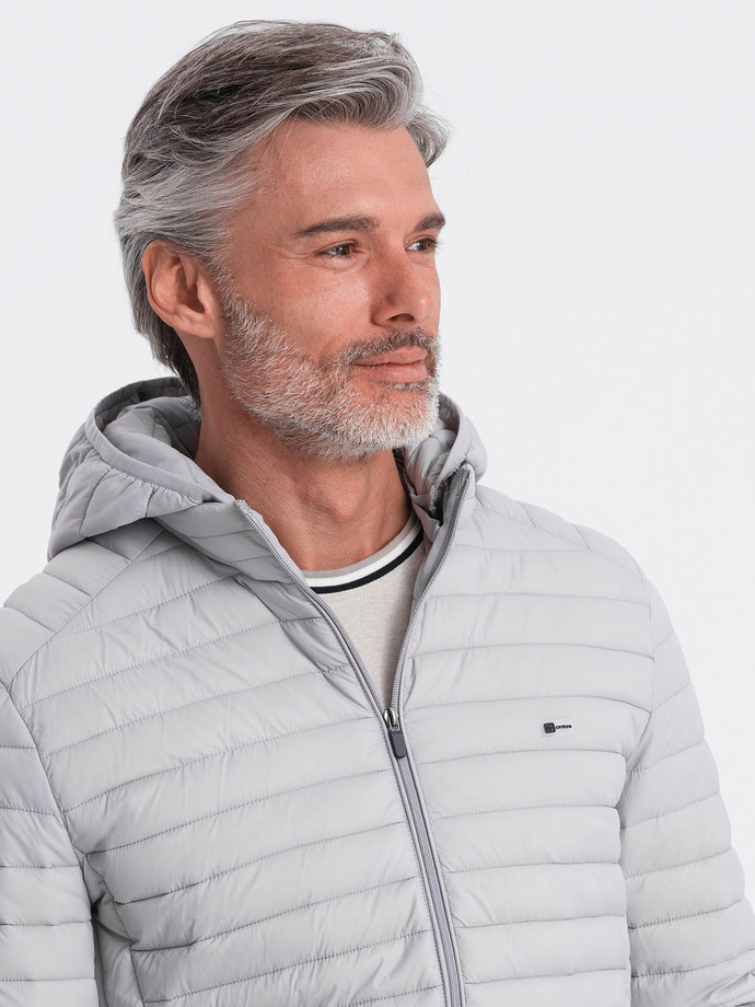 Men's satin-finish bomber jacket with contrasting ribbed cuffs - black V1 OM-JALP-22FW-007