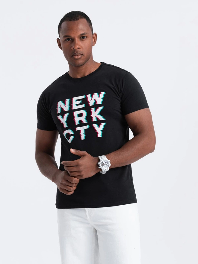 Men's printed cotton t-shirt - black V1 OM-TSPT-0162