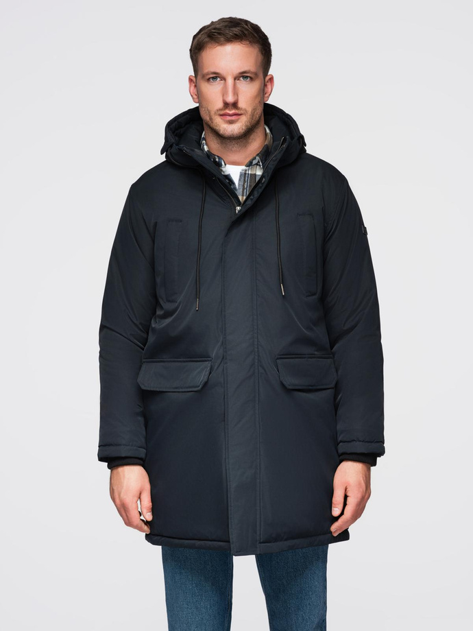 Jachetă parka Classic Long pentru bărbați - negru V6 OM-JAPJ-0313
