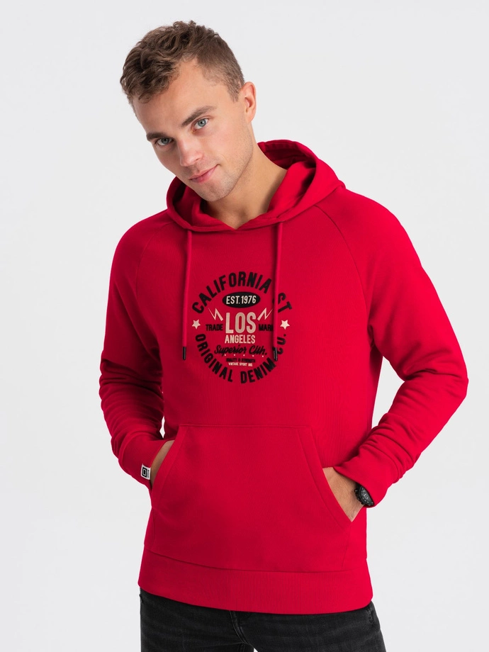 Men's printed kangaroo sweatshirt - red V2 OM-SSPS-0151