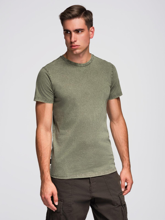 Tricou pentru bărbați cu efect de spălare - olive V4 OM-TSWT-0116