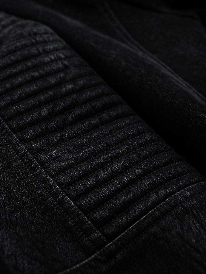 Stylish men's eco leather biker jacket with collar - black V2 C637