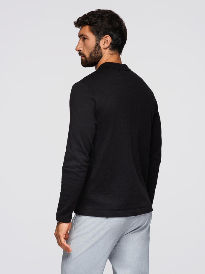 Men's polo sweater with embroidery on chest - black V1 OM-POLS-0140