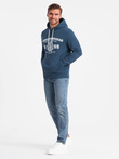 Men's kangaroo hoodie with college style print - navy blue V2 OM-SSPS-0143