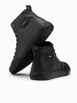 Men's high-top sneakers with decorative toe box - black V1 OM-FOTH-0157