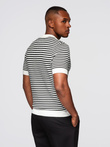 Men's knitted buttonless polo shirt with navy stripes - black and white V1 OM-POSS-0161