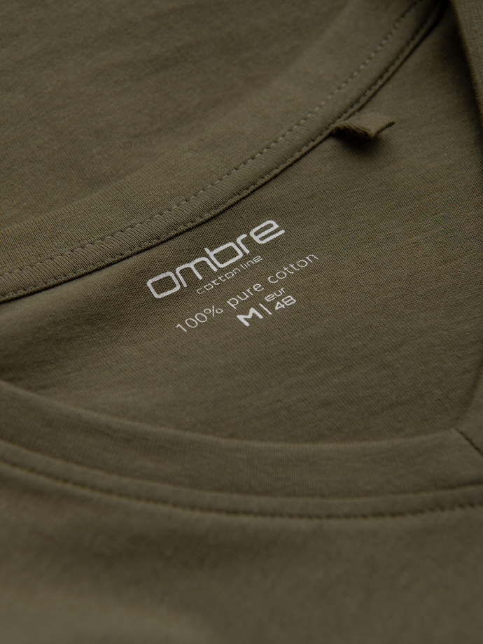 Men's unprinted longsleeve with v-neck - dark olive V2 OM-LSBL-0108