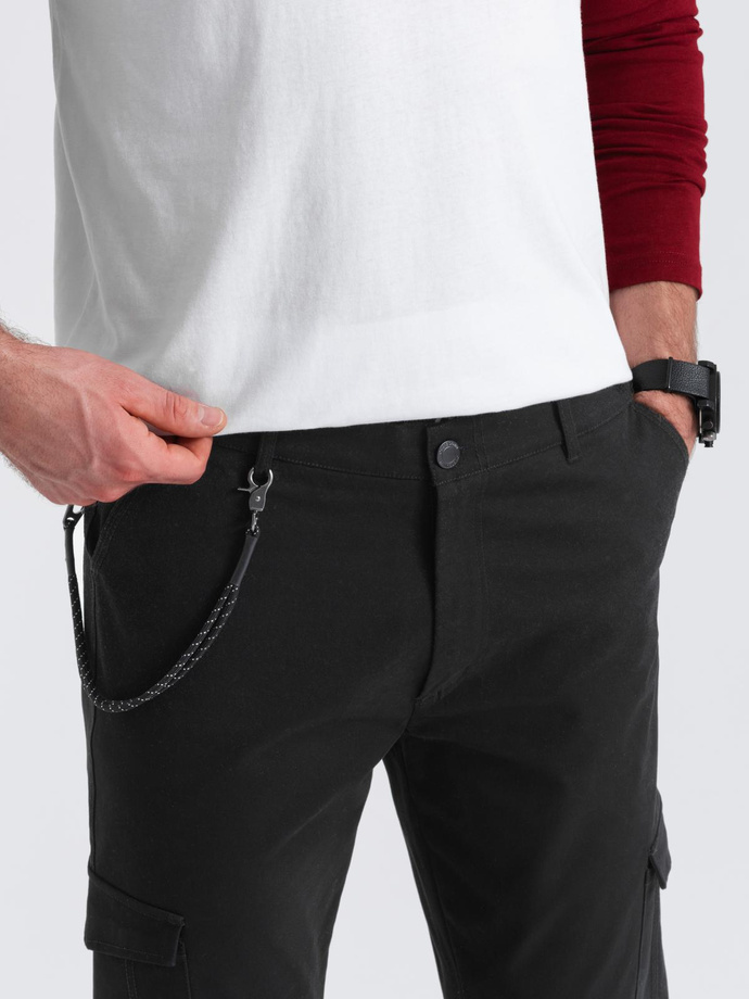 Men's pants with cargo pockets and leg hem - black V5 OM-PACG-0189